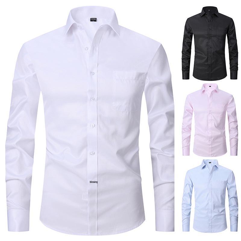2025 Spring/Summer Men's Large Solid Color Casual Long Sleeve Shirt