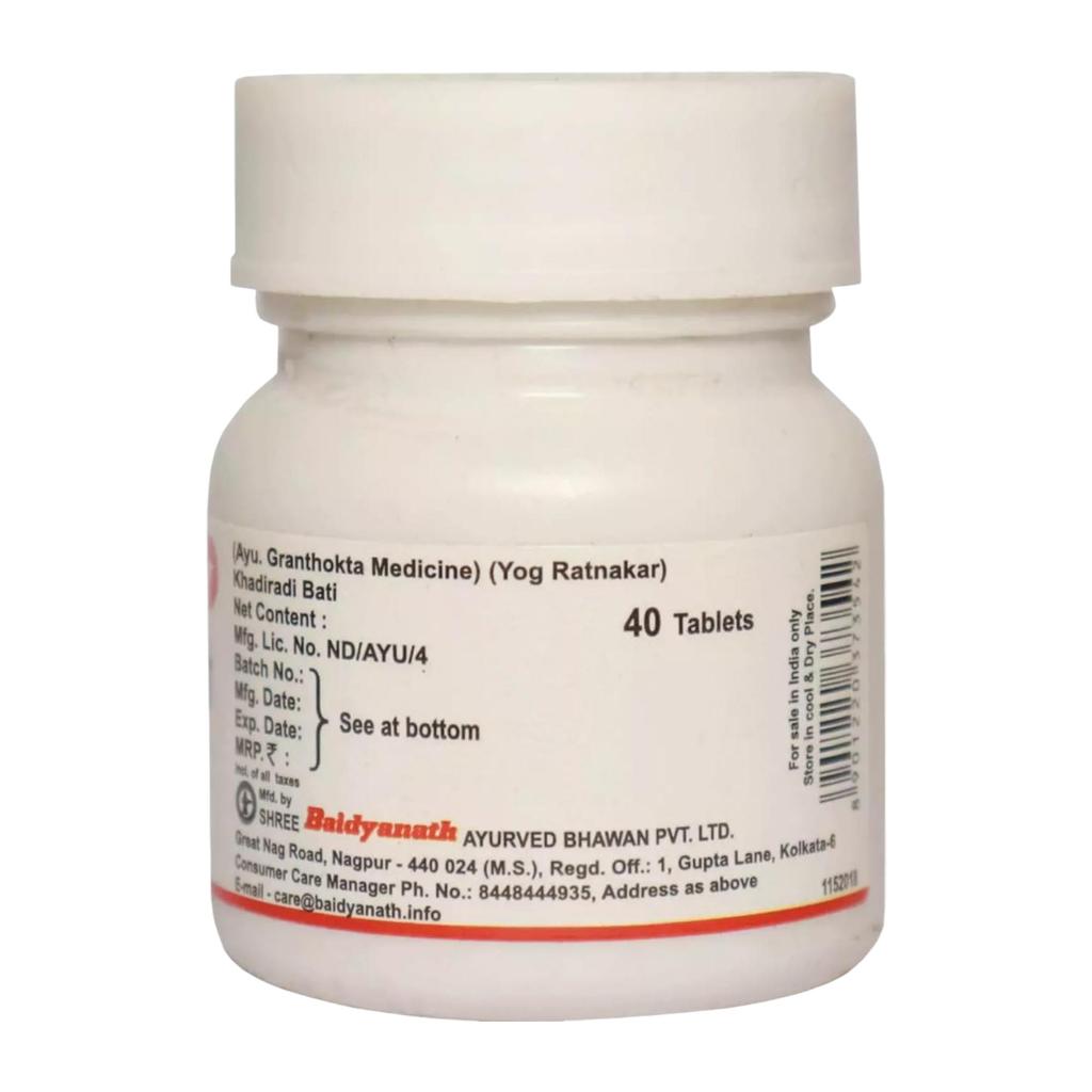 Baidyanath Khadiradi Bati 40 Tabletten X Packung à 3 Ayurveda Kräuterheilmittel für Mundpflege und Halsschmerzen