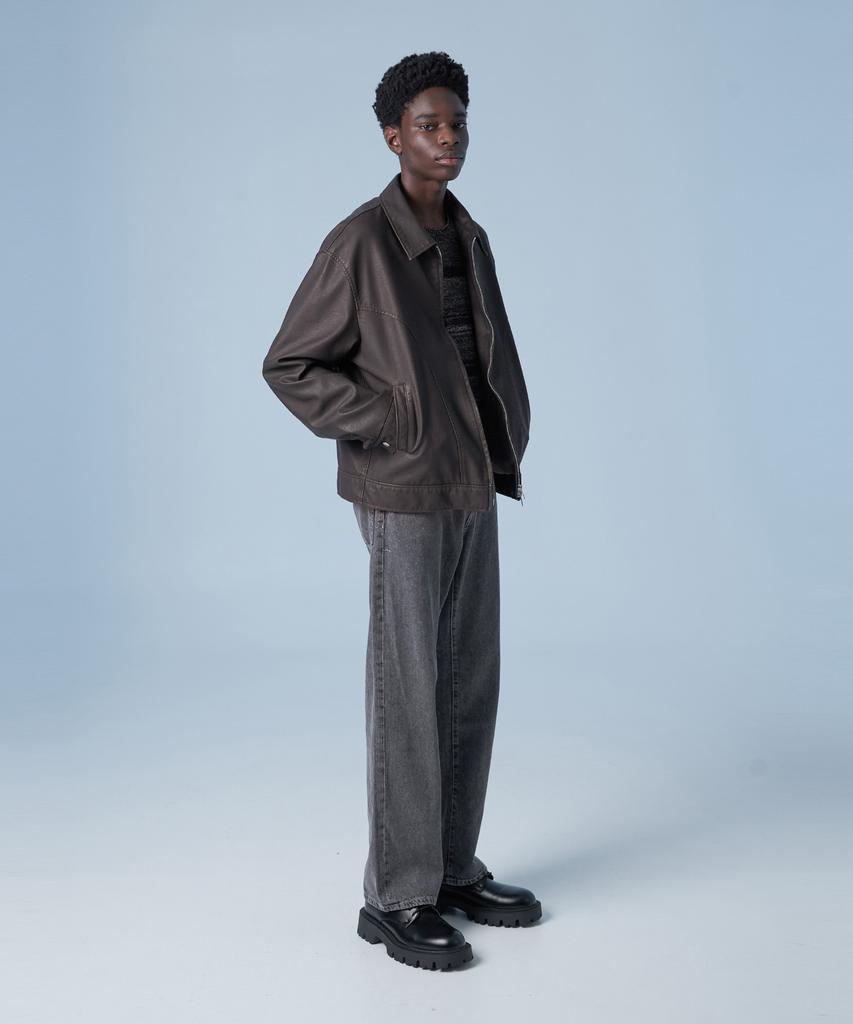 Sperone Oversized Curved Blouson Jacket (Brown)