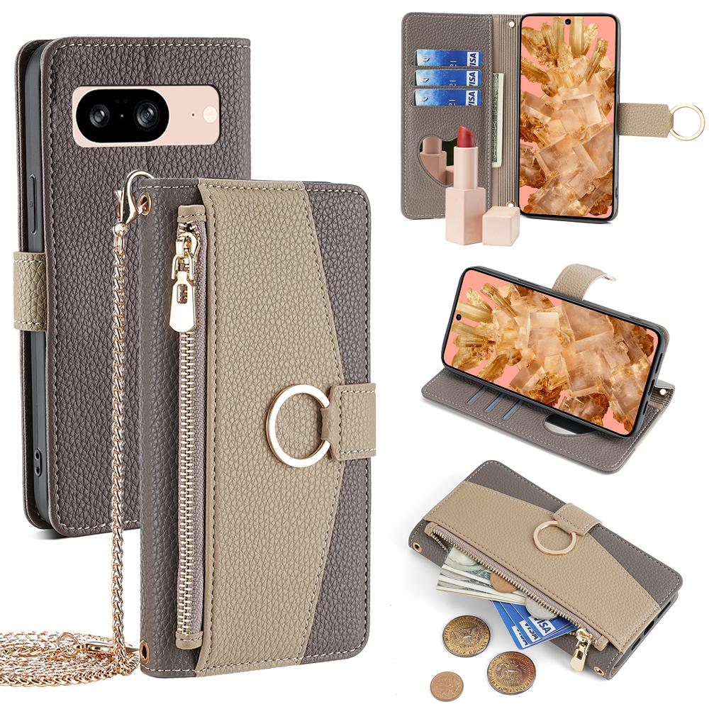 

Для Google Pixel 8 Чохол із PU шкіри+TPU Crossbody Phone Cover із дзеркалом B