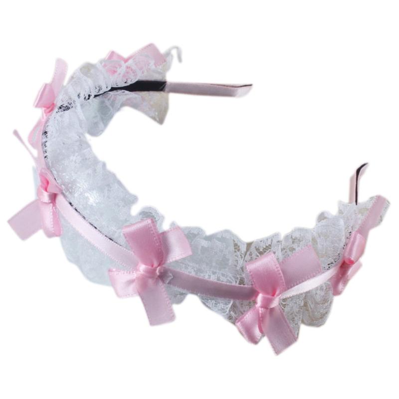 Women Mesh Ruffles Lace Headdress Lovely Ribbon Bowknot Headband Maid Anime Cosplay Gothic Novelty Hair Hoop Props