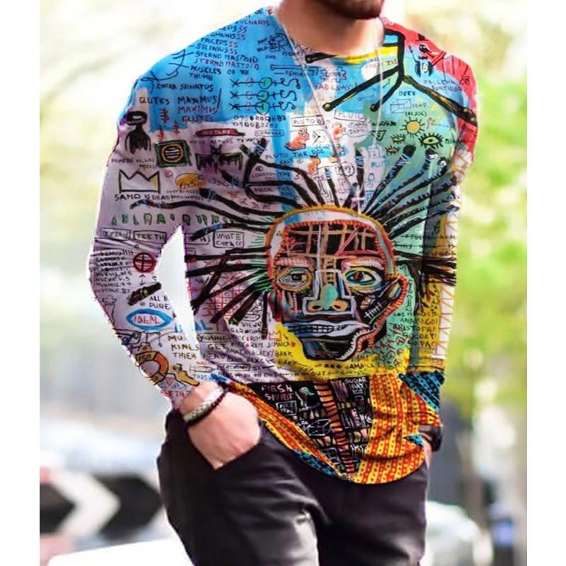 Vintage Punk Street Style Men's Long Sleeve T-Shirts Spring Autumn 3D Printing Youthful Vitality Tops Tees Plus Size 6XL