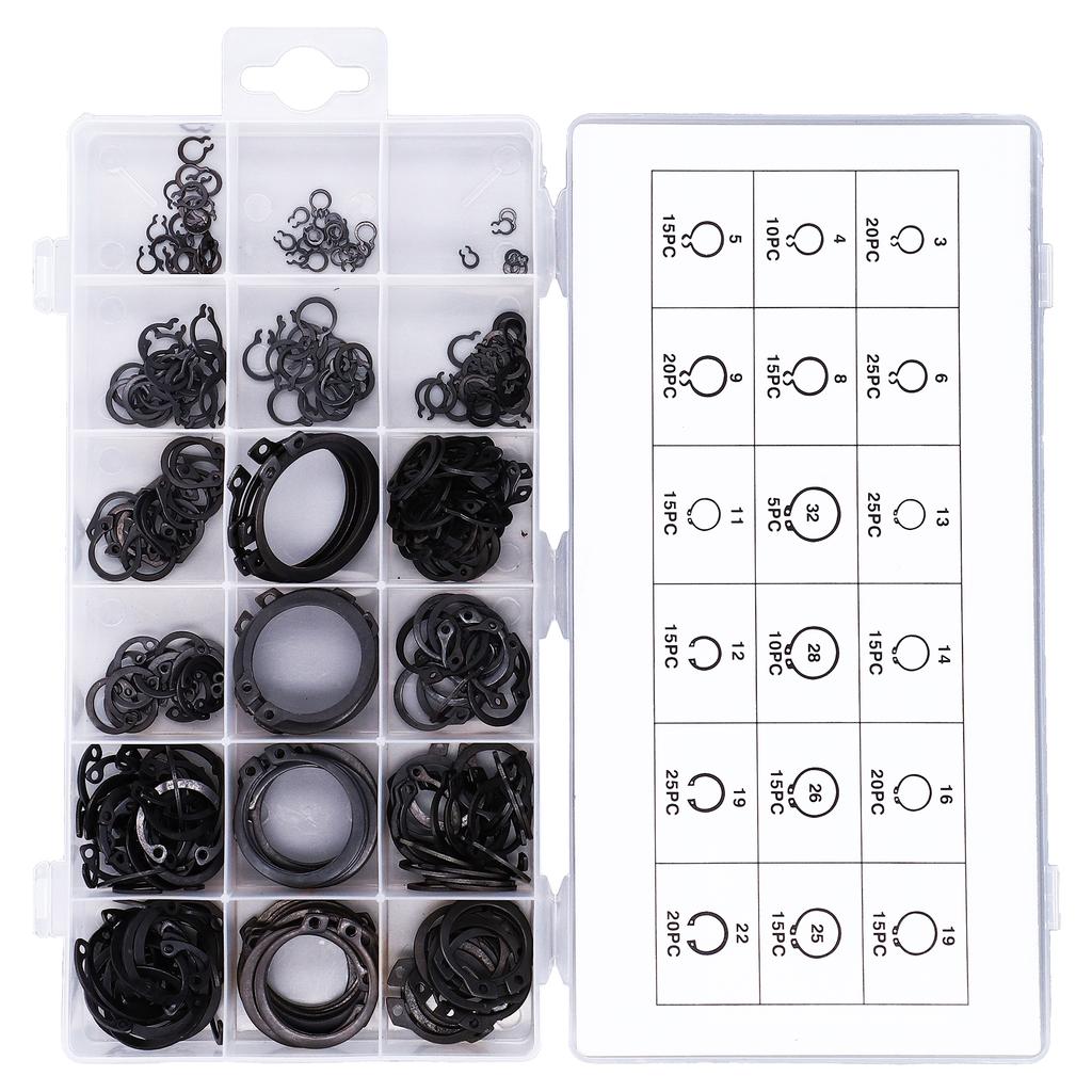 300Pcs C Clip Circlip Snap Ring Retaining Fastener Hardware Set Kit for Machine Vehicle
