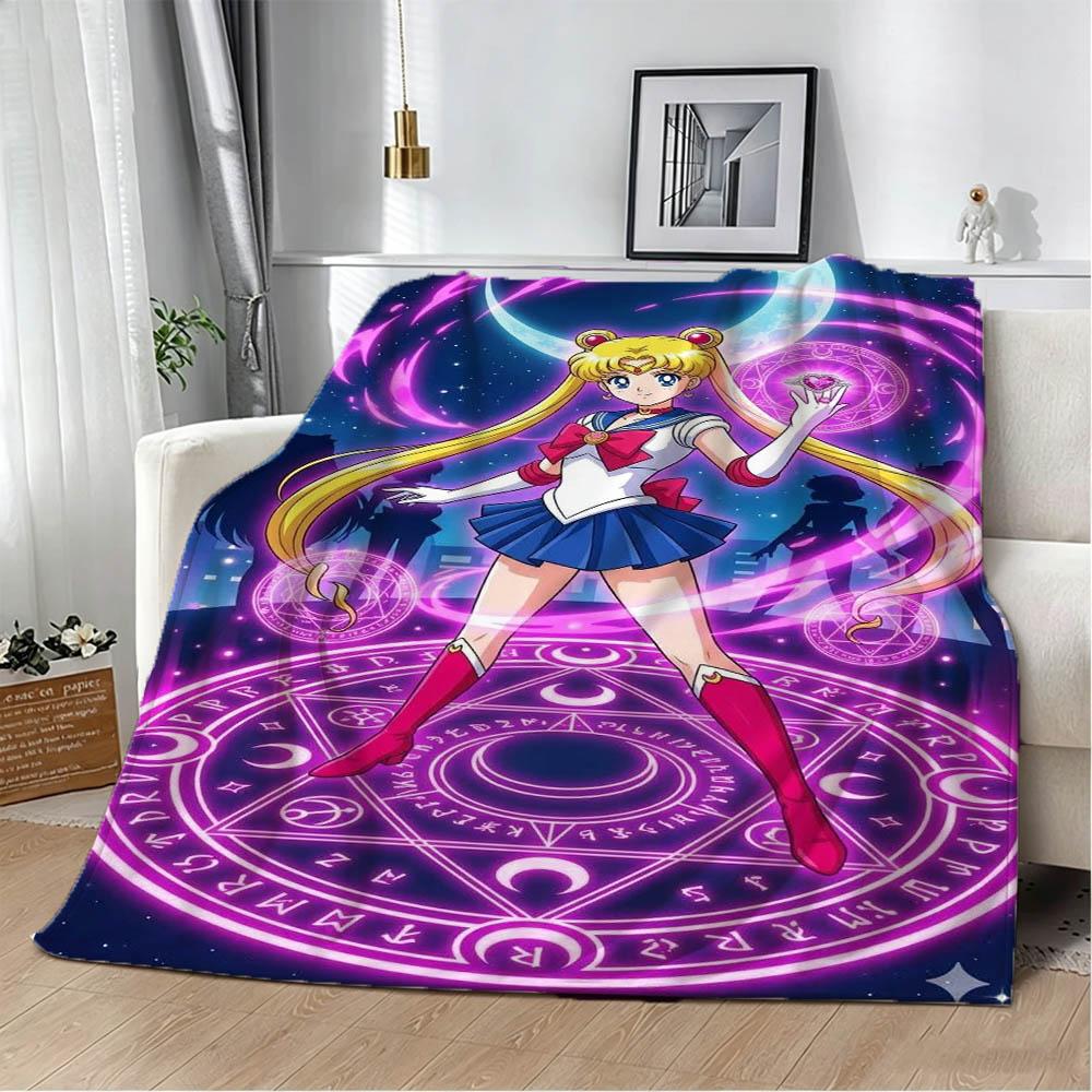 Cute Girl 3D Cartoon S-Sailor Moons Kawaii Flannel Blanket Soft Throw Blanket Art For Home Decor Bedroom Bed Sofa Picnic Gifts