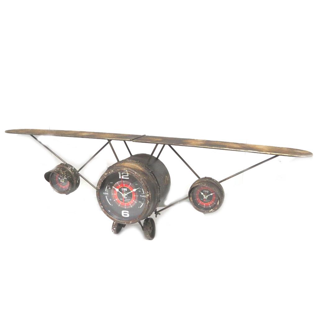 Les Trésors De Lily [N8630] - Pendule vintage 'Aéroplane' marron - 124x44x22 cm