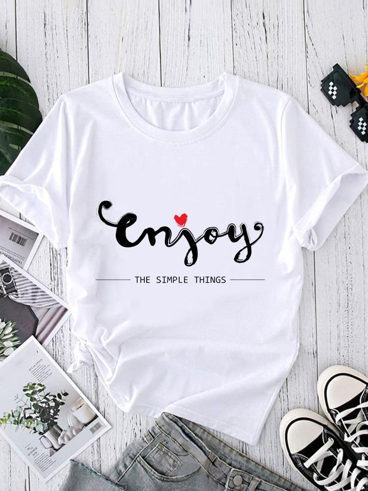 (Asian Size) Love Letter Style Short Sleeve T-shirts Women's Top Print O-neck  Fashion Female Casual T Clothing Graphic Tee