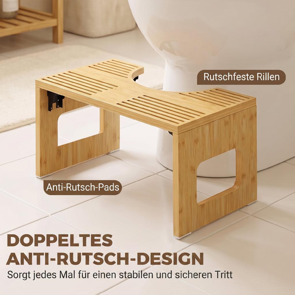 Foldable Bamboo Toilet Stool Bathroom Stool Non Slip Potty Stool For Adults Home Oak