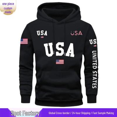 USA Flag Print Men's Hooded Sweatshirt - Trendy Autumn/Winter Pullover
