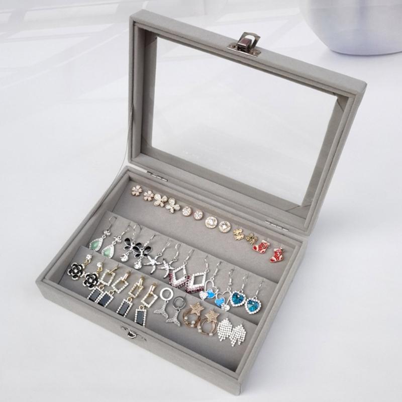 Compact Jewelry Case Display Rack Stylish Jewellery Organizer with Glass Lid Convenient Jewelry Storage Box for Travel