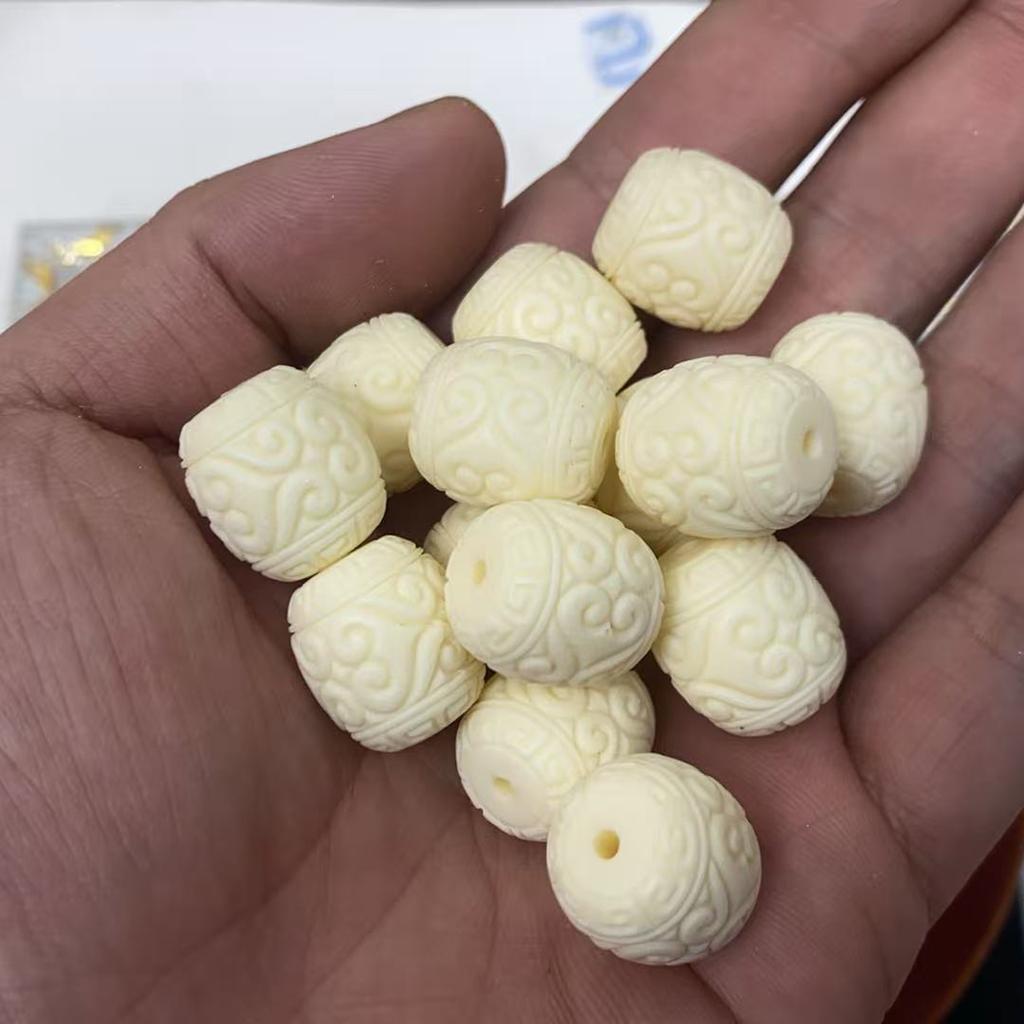 10Pcs Shell Powder Ruyi Pattern Barrel Beads 13x19mm Ivory Carved Drum Spacer Beads for DIY Bracelet Jewelry Making