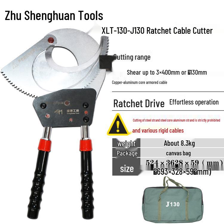 Steel Ratchet Cable Cutter Pliers for Copper, Aluminum, and Strand Cables (Models J40, J52, J75, J95, J130)