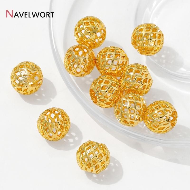 14K/18K Vergoldete Hohl-Abstandshalter-Perlen, Trennstück für Perlen, Ovale lose Perlen für Armbandherstellung Zubehör, Schmuckzubehör