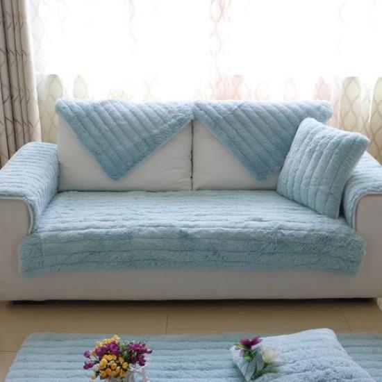 Autumn Winter Thick Plush Sofa Cushion Non-slip Solid Color Couch Cover Armrest Towel Fabric Backrest Cover Europe L-shape