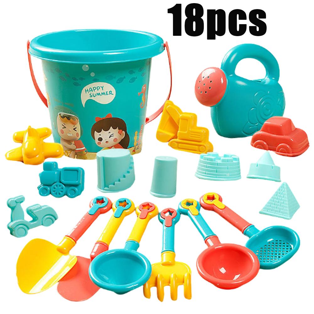 

18pcs Summer Beach Set Toys For Kids Outdoor Beach Water Game Digging Sand Plastic Bucket Watering Bottle Spoon Shovels Toys