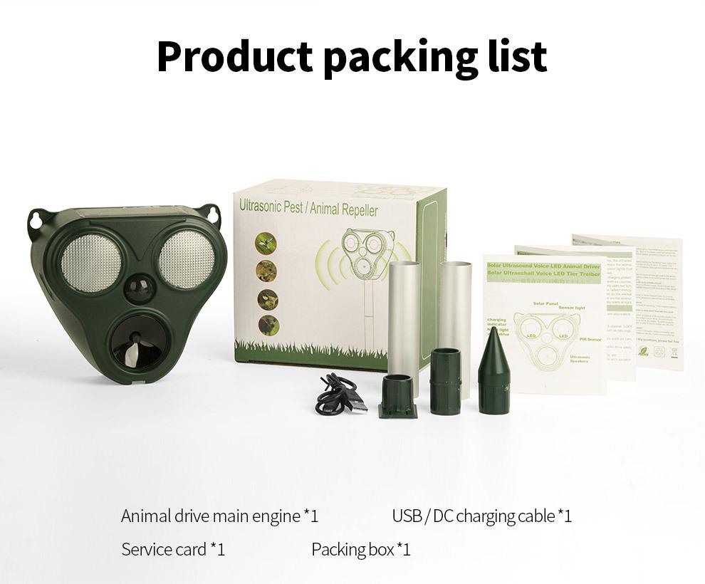 Solar-Powered Ultrasonic Animal Repeller: Waterproof Device for Birds, Rodents, and Cats