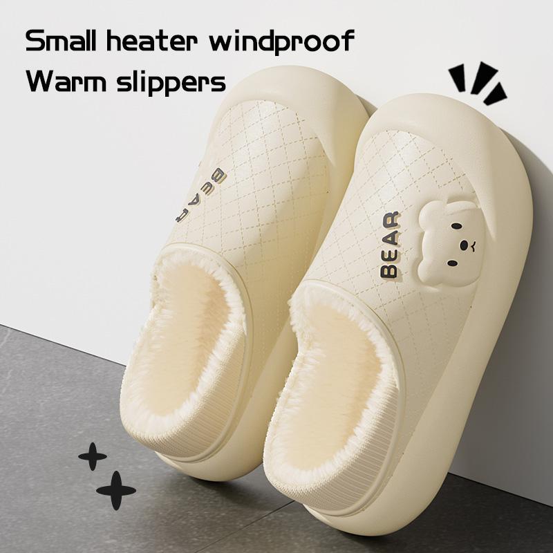Fashion Waterproof Cotton Slippers for Women's Winter New Indoor Home Plush Warm Bag with Thick Sole and Anti Slip Cotton Shoes for Men