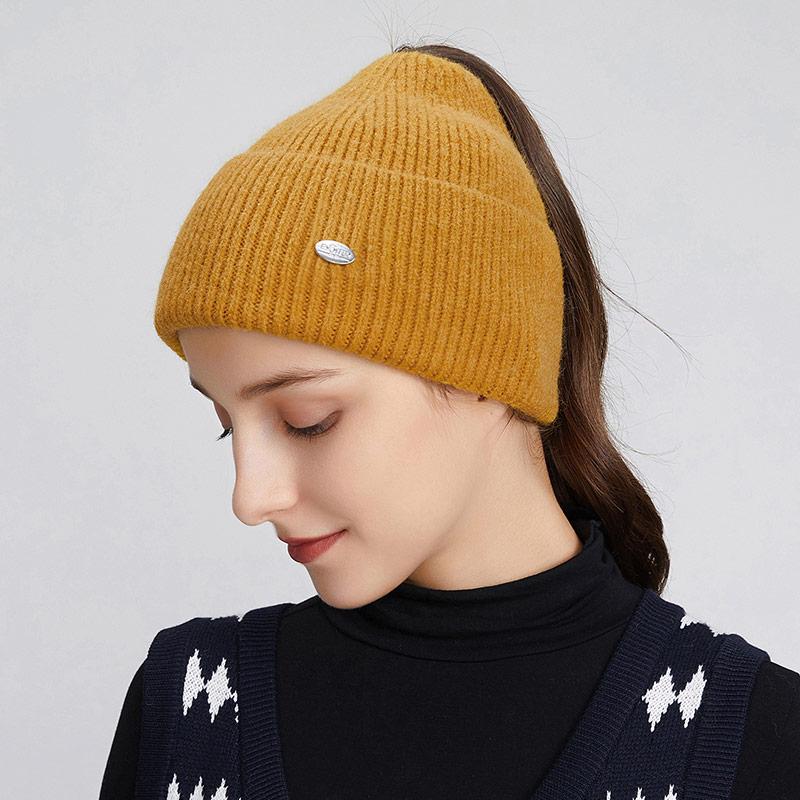 A Women's Knitted Hat with Exposed Braids, Autumn and Winter Thick Ear Protection Hat, Women's High Ponytail Braid