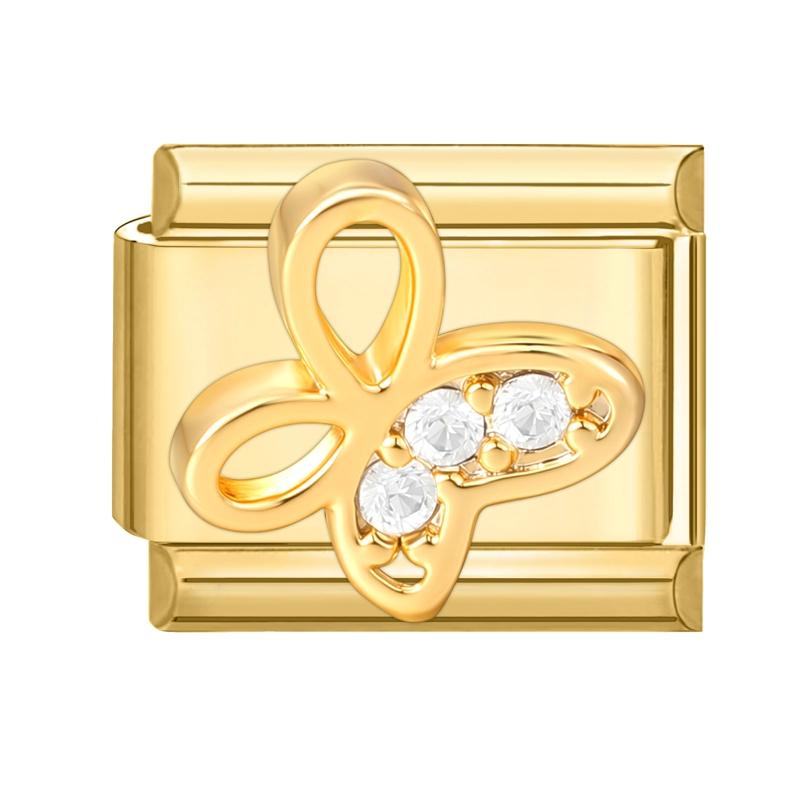 Vintage Golden Charm Zircon Butterfly Bow Cat Flower Italian Charm Links Fit 9MM Stainless Steel Bracelet Women DIY Making Gift