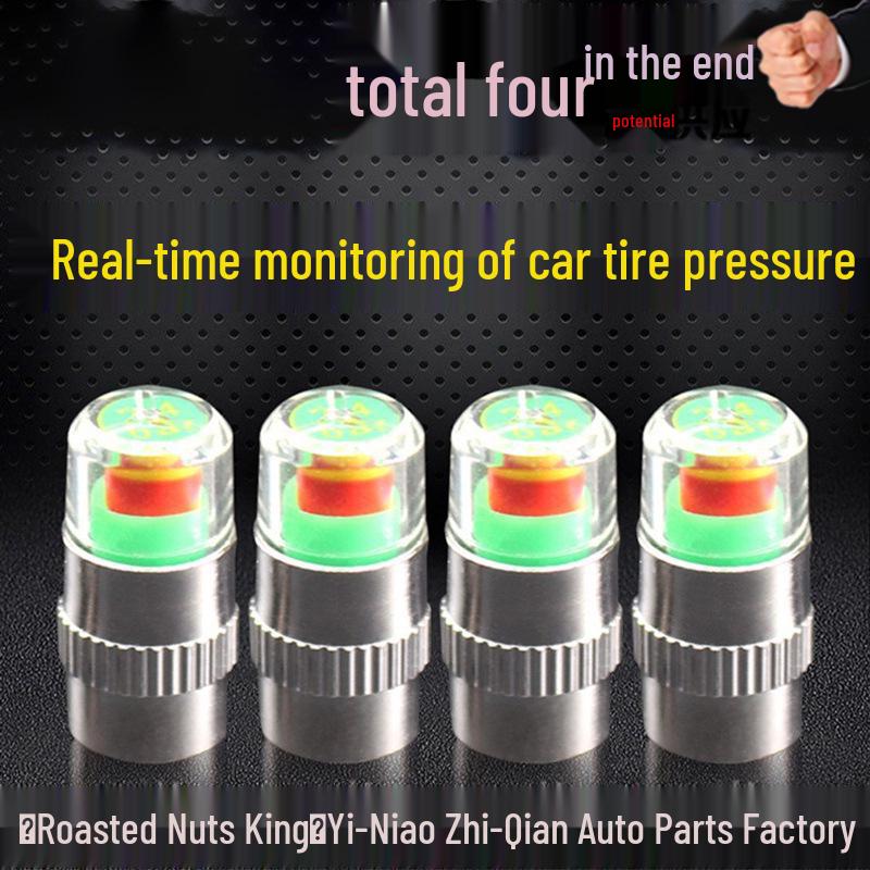 Set of 4 Visual Tire Pressure Monitoring Caps w/ Warning Indicator