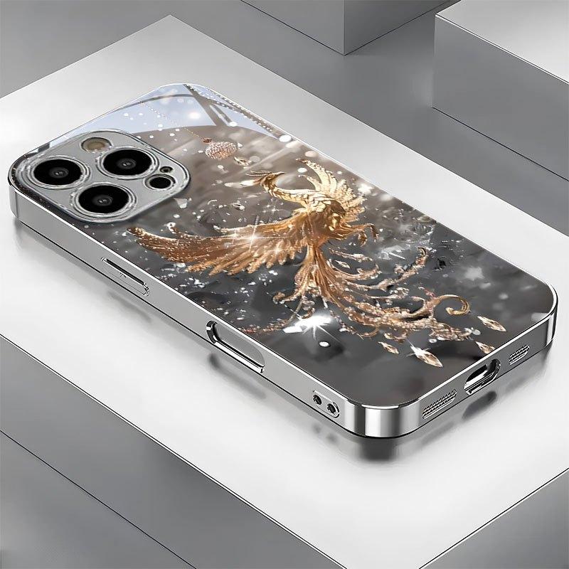 Golden Phoenix Crystal Glitter phone case for iphone 17 pro max cover Built-in glass for iPhone 17 16 15 14 13 12pm Pro Pl