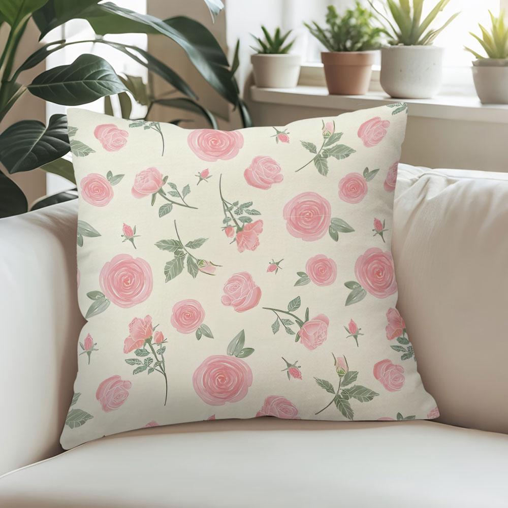 Blush Rose Square Jacquard Pillow Cover for Sofa Office Waist Cushion Cover Home Decorative Pillowcase