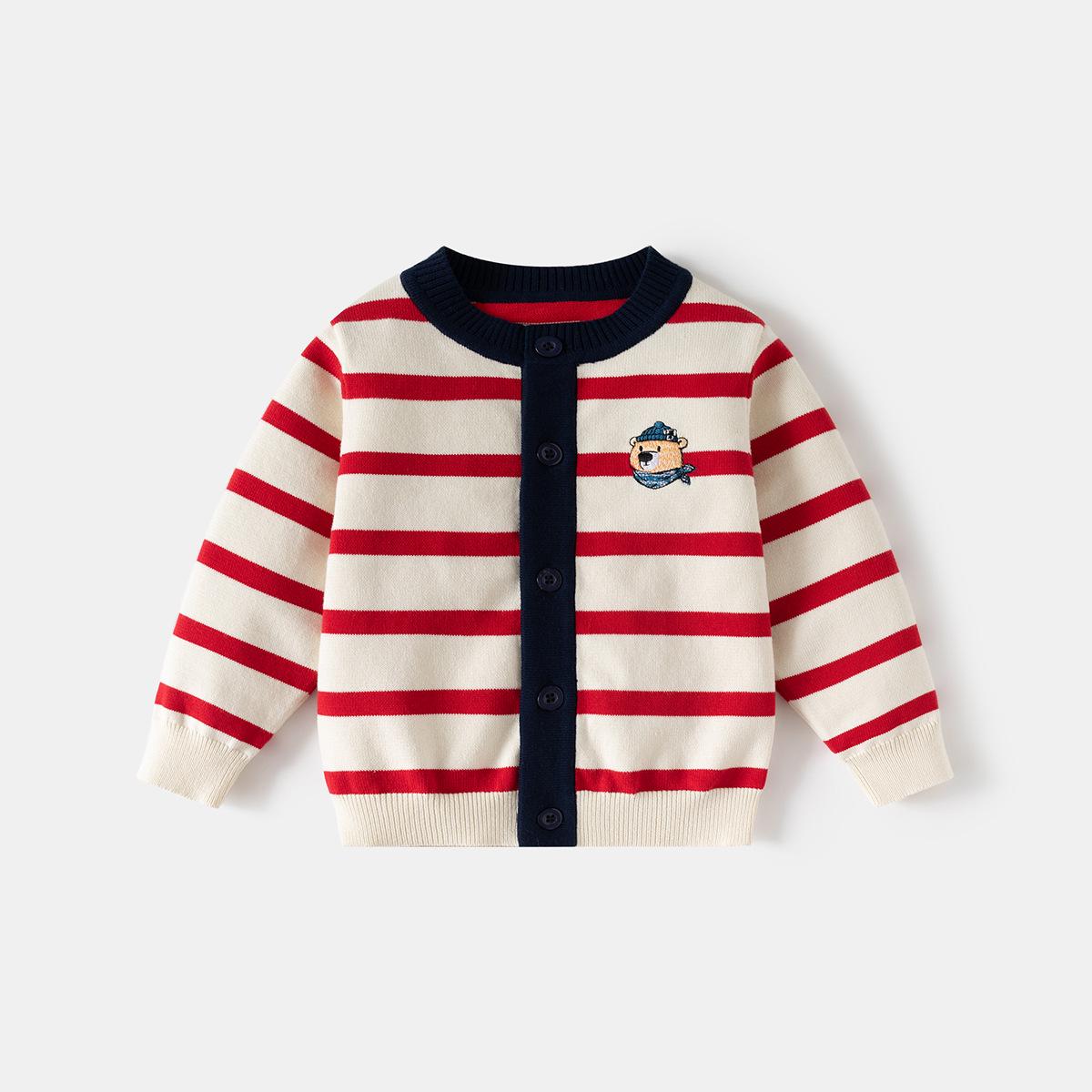 Baby Boys  Red Striped Wool Knit Cardigan Sweater for Spring 130 cm