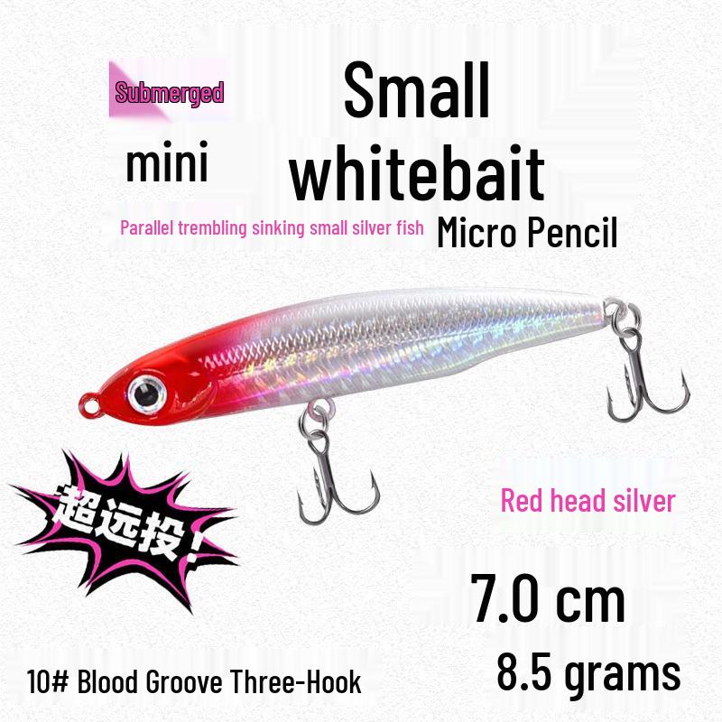 Small Silver Fish Pencil Twitching Long Cast Slow-Sinking Freshwater & Sea Fishing Lure for Mackerel & Asp