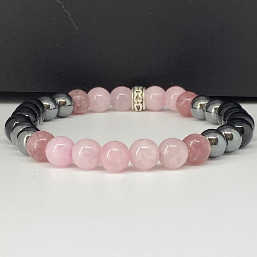 Black Hematite Rose Quartz & Lepidolite Bracelet 6mm Beads for Women 7.28 inch(18.49cm)