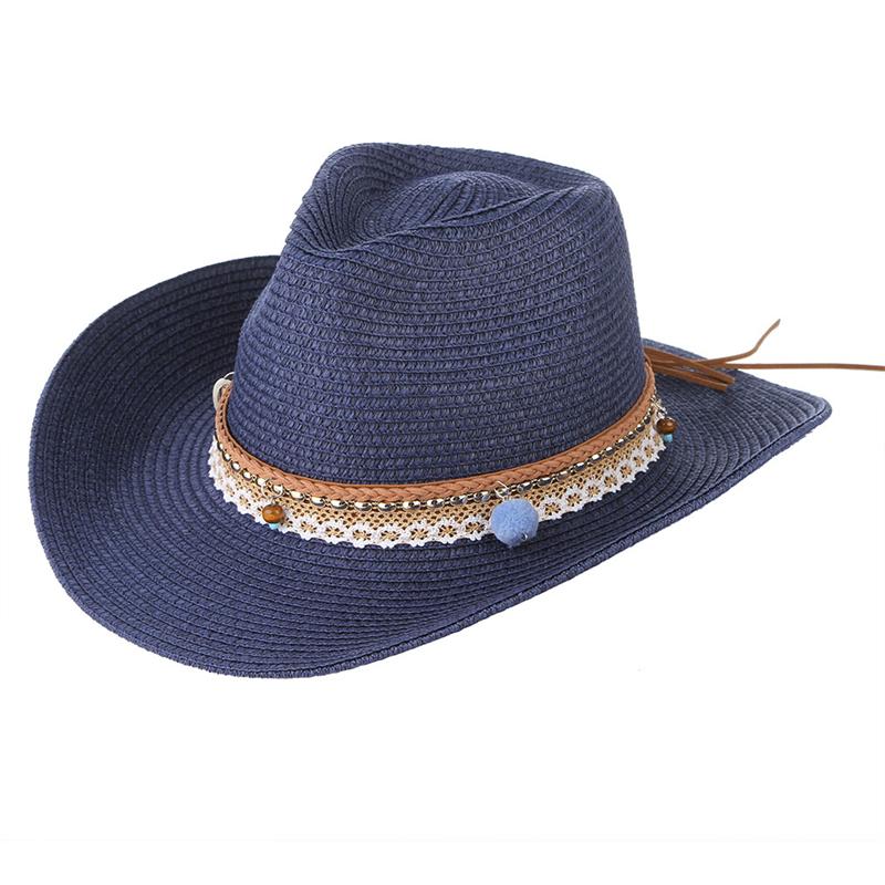 

Western Cowboy Hat for Women Men Summer Wide Brim Cowgirl hat Sun Beach Straw Hats 58cm темно-синього кольору