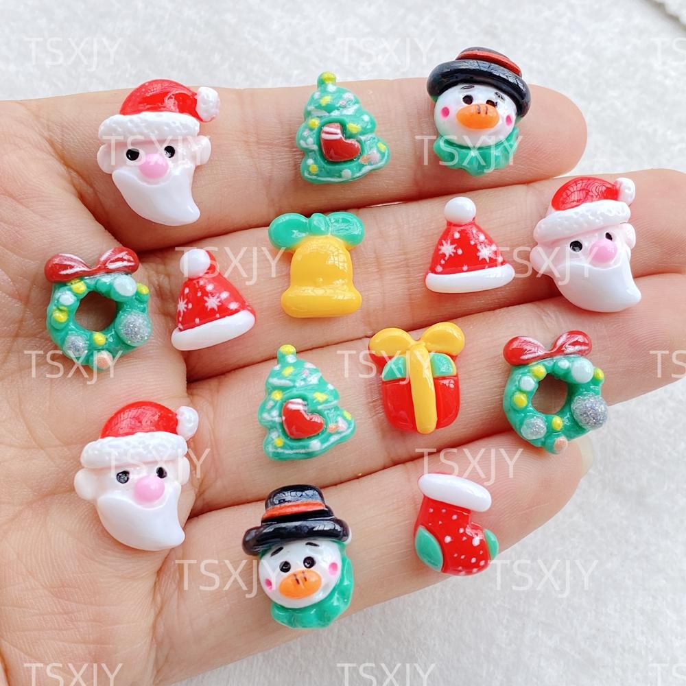 20pcs Resin Kawaii Colorful Mini Santa Trees Elk Snowman Bells Flatback Cartoon Christmas Figurine Scrapbook DIY Decor Crafts