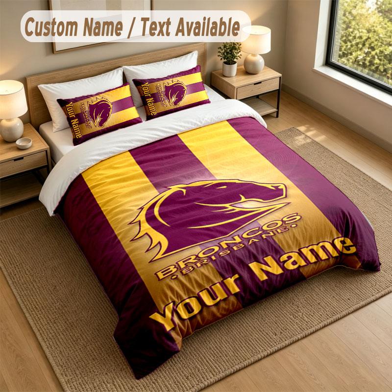 Bedding Set 1 Duvet Cover 2 Pillowcases Brisbane Broncos Print Soft Bed Linen Bedroom Decor