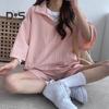2 Pcs/Set Sweatshirt Shorts Set  Loose Solid Color Lapel Half Sleeves Pockets Elastic Waist Zipper Collar Breathable Smooth Quick Dry Soft Summer
