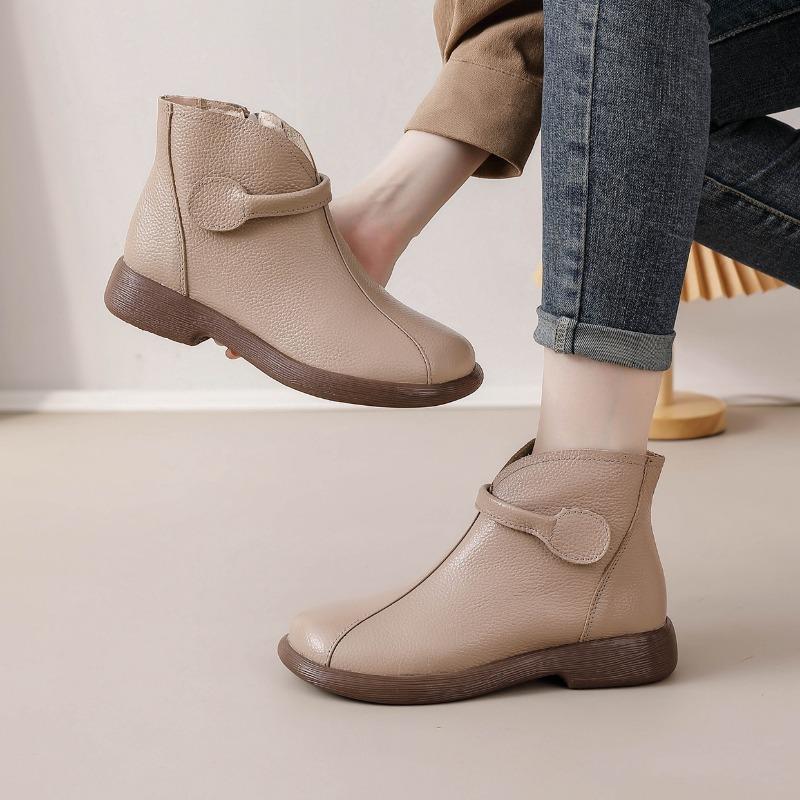 Autumn Early Winter Genuine Leather Shoes Women Ankle Boots Soft Brand Ladies Fashion Boots Plus Size 41 Beige Black