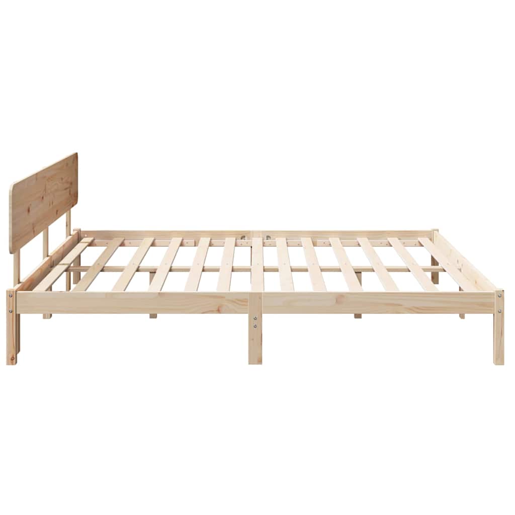 Natural Wooden Bed Frame with Headboard 180 X 200 Cm Solid Pine Wood