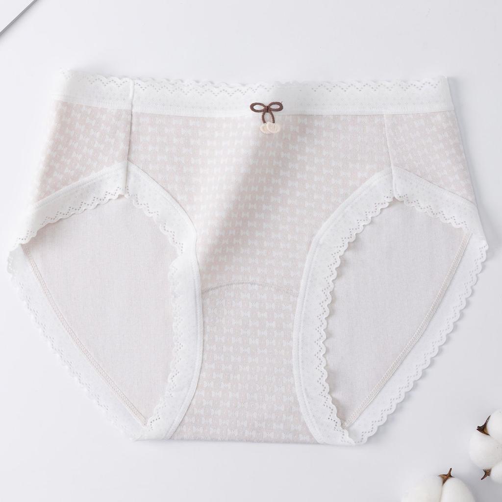 Girls Spring and Summer Cream Lattice Bubble Stripe Sweet No Trace Antibacterial Crotch Waist Triangle Briefs