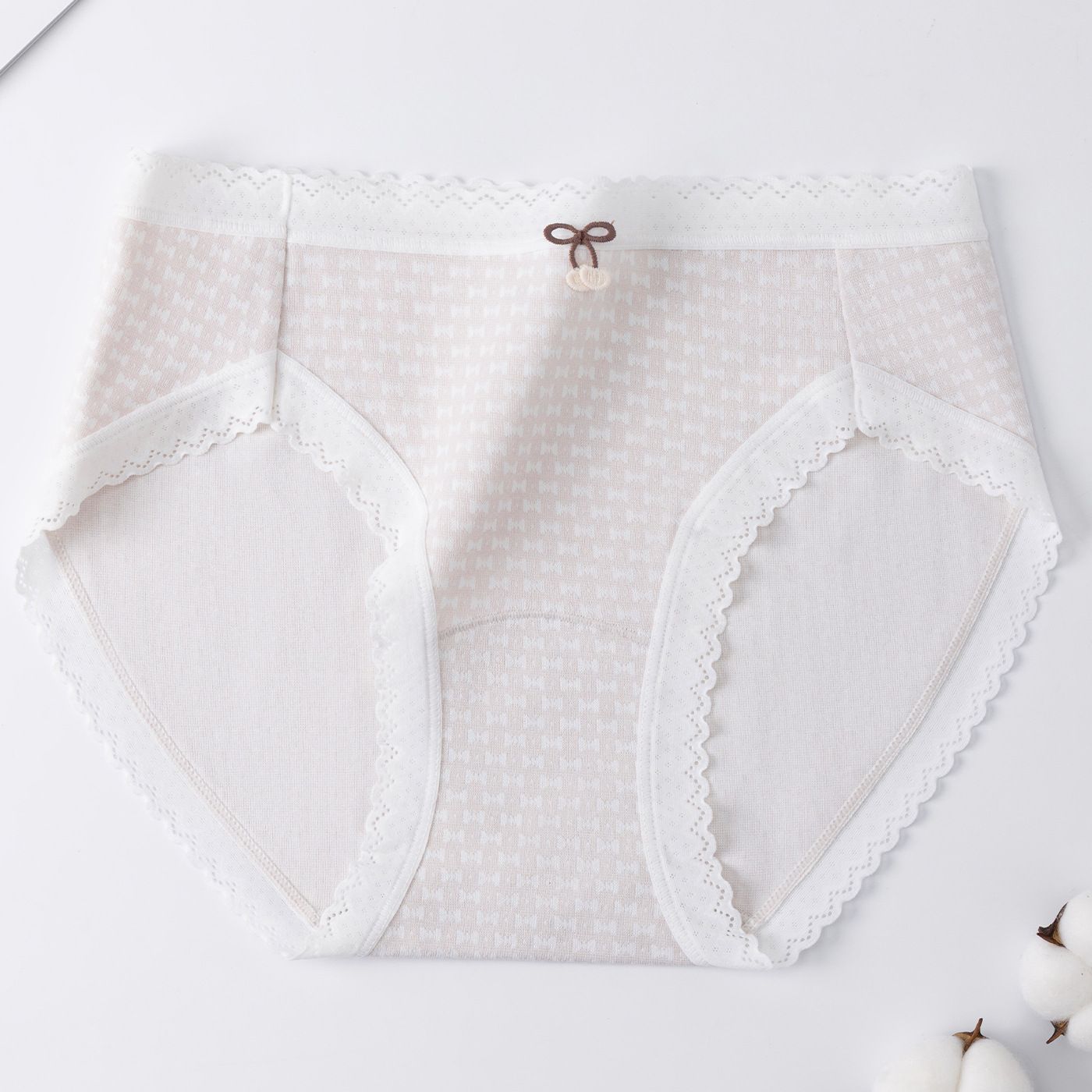 

Girls Spring and Summer Cream Lattice Bubble Stripe Sweet No Trace Antibacterial Crotch Waist Triangle Briefs L
