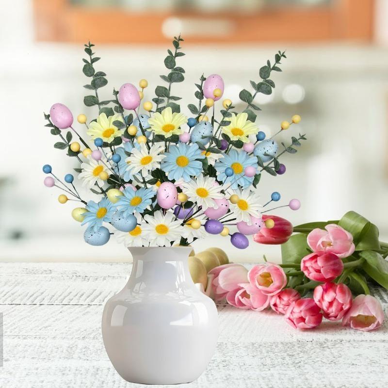 1-10PCS 2026 Easter Artificial Flower Arrangement with Eggs and Berries Plastic Spring Floral Decor for Home Easter Centerpiece