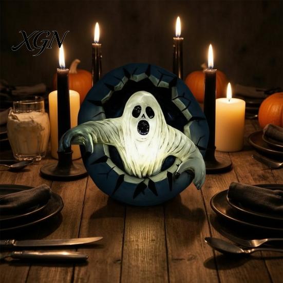 Halloween Ghost for Bookshelf Spooky Break Out The Wall Decoration, Light Up Durable Statue Horror Resin Haunted House, Holiday Home Decor Craft