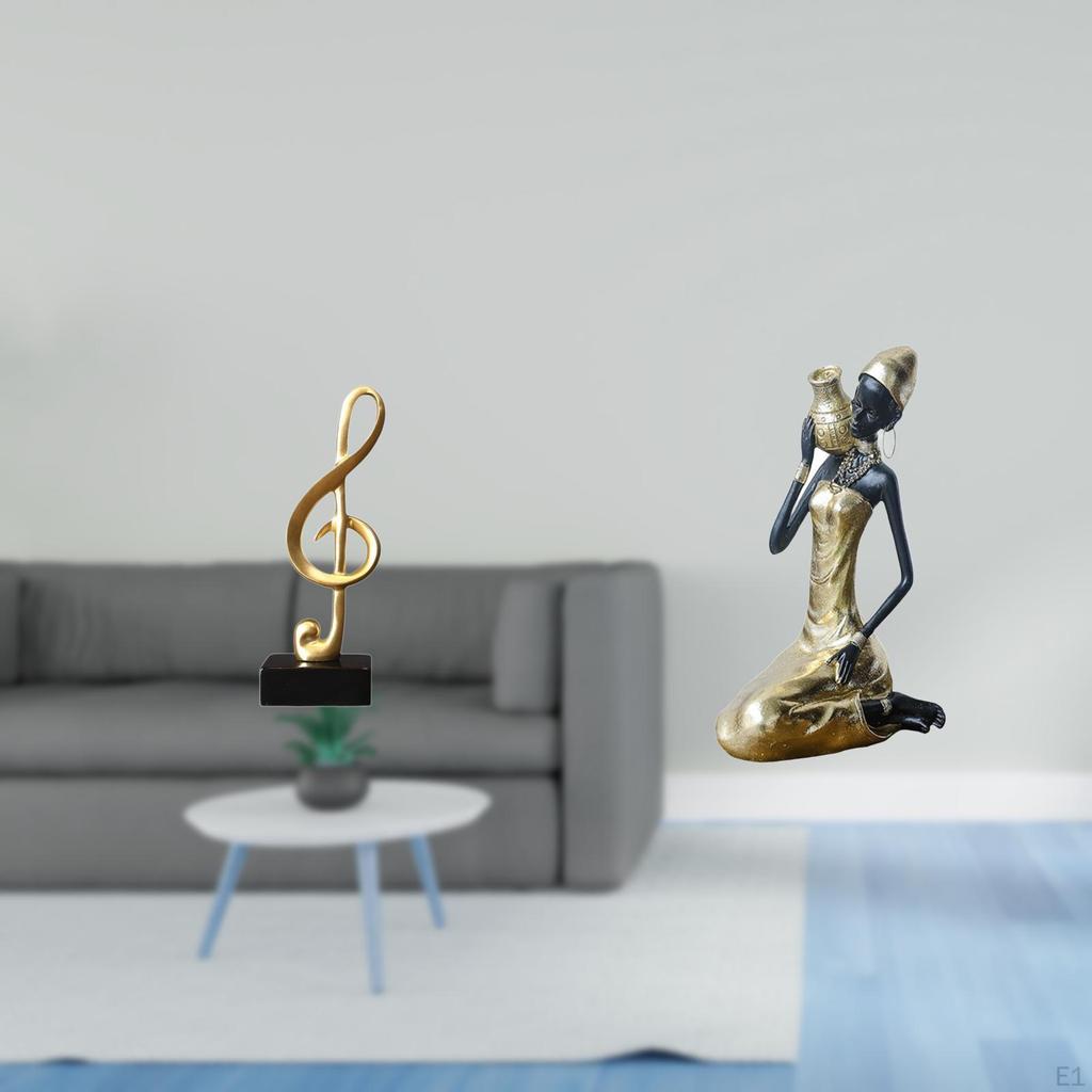 Creative Resin Music Note Figurine And African Tribal Lady Statue Tabletop Centerpiece Handmade Art