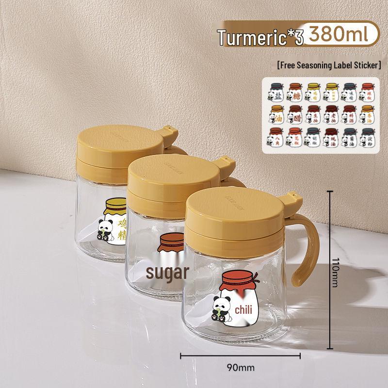 Kitchen Seasoning Jar Set: Glass Storage for Salt, Sugar, and Spices Single with label and spoon