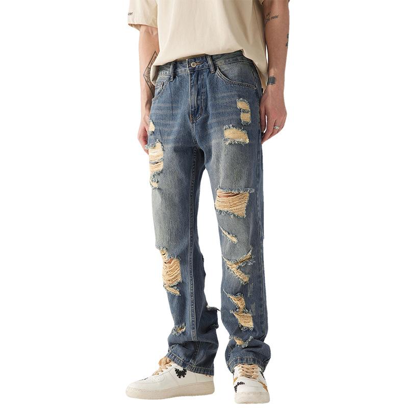 Original Super Fire Beggar Ripped Jeans Men's New Trendy Brand Loose Straight Summer Casual Hip Hop Punk Pants