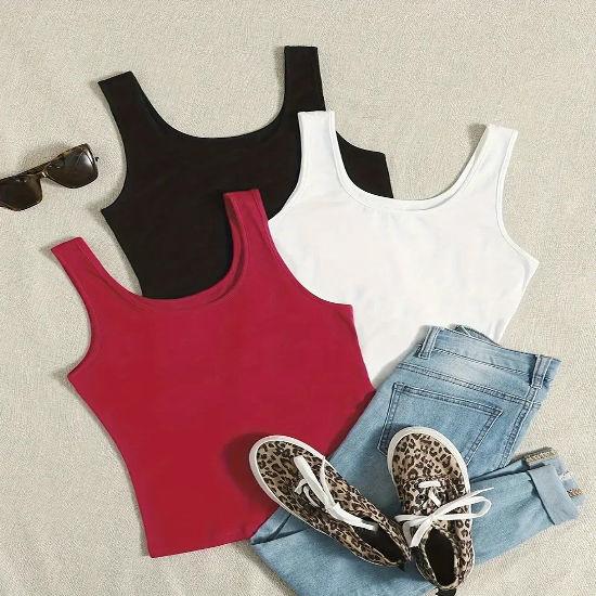 

[Mixed Tank] 3pcs Mixed Tank Top Set | Solid Color Casual Sports Tank Top S