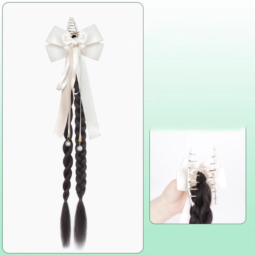 Female Synthetic Wig Lace Flower Bow Tie Tassel Grabbed Clip Wig Natural Fake Twist Ponytail Creative Gentle Versatile Hairstyle
