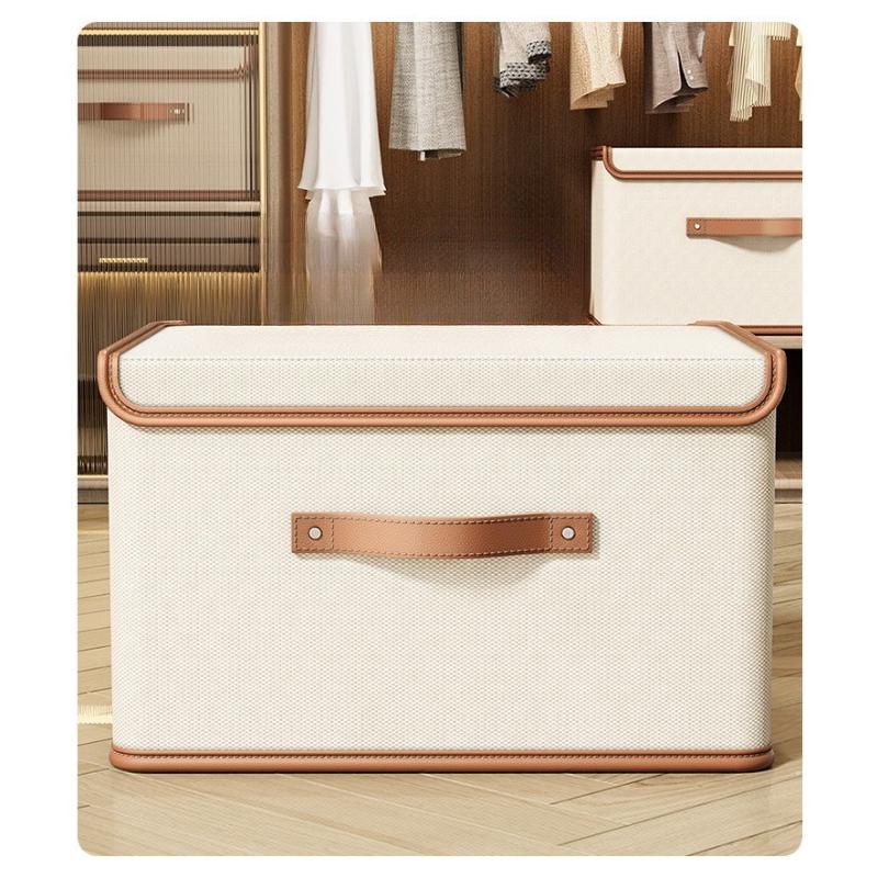 

Oxford Cloth Storage Box Foldable Cotton Quilt, Clothing, Household Large Capacity Fabric Storage Basket Cloakroom Dustproof Sorting Box with Cover 37*27*26cm 1pcs бежевый