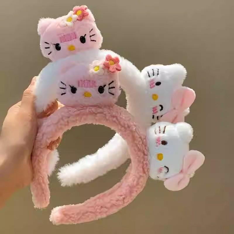 Cartoon Plush Kt Cat Headband For Women Girls Cute Anime Leopard Print Hair Hoop Kawaii Versatile Hair Accessories Gifts