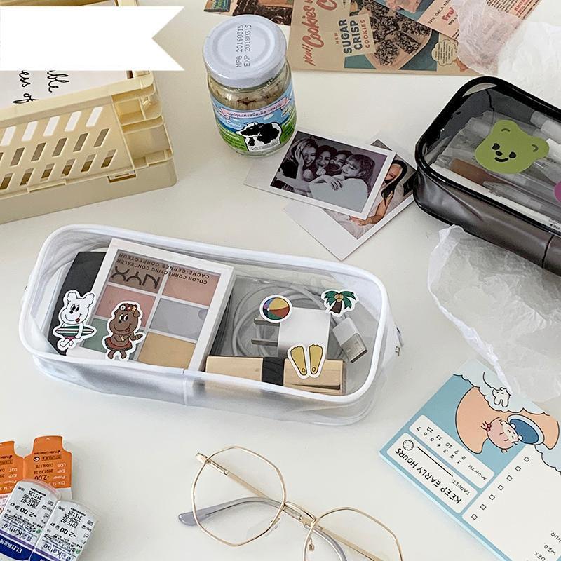 Elegantes Schwarz-Weißes Transparentes PVC-Mäppchen Ideal für Make-up- und Schreibwarenaufbewahrung