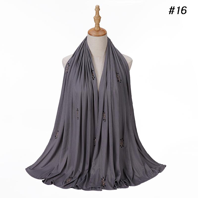 Fashion Ribbed Jersey Hijab Muslim Plain Scarf Crepe Rhinestone Hijab Soft Islamic Shawls Wraps Headband For Women