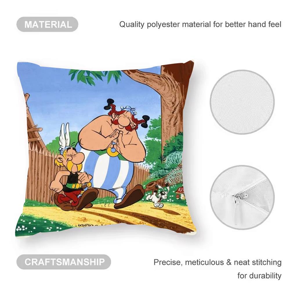 Asterix And O-Obelix Carton Pillow Case  Anti-dustmite Pillowcase Invisible Zipper Silky Short Plush Sofa Cushion Cover