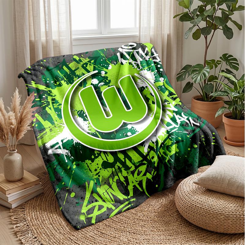 VfL Wolfsburg FC Weiche Flanell-Fleece-Decke Leicht Gemütlich Warm Überwurfdecke für Sofa Bett Heimdekoration