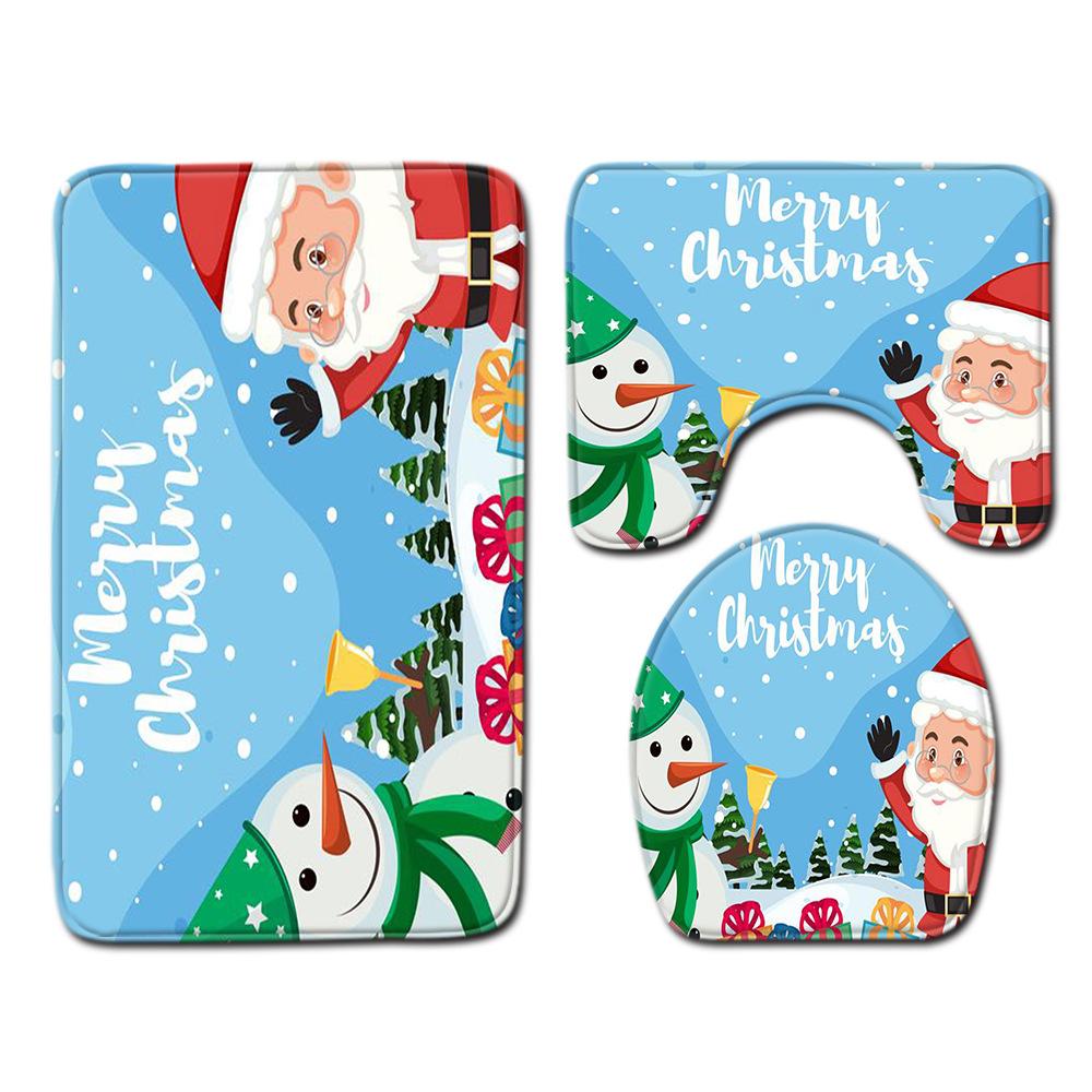 Christmas Bathroom Floor Mat Toilet Three-Piece Set